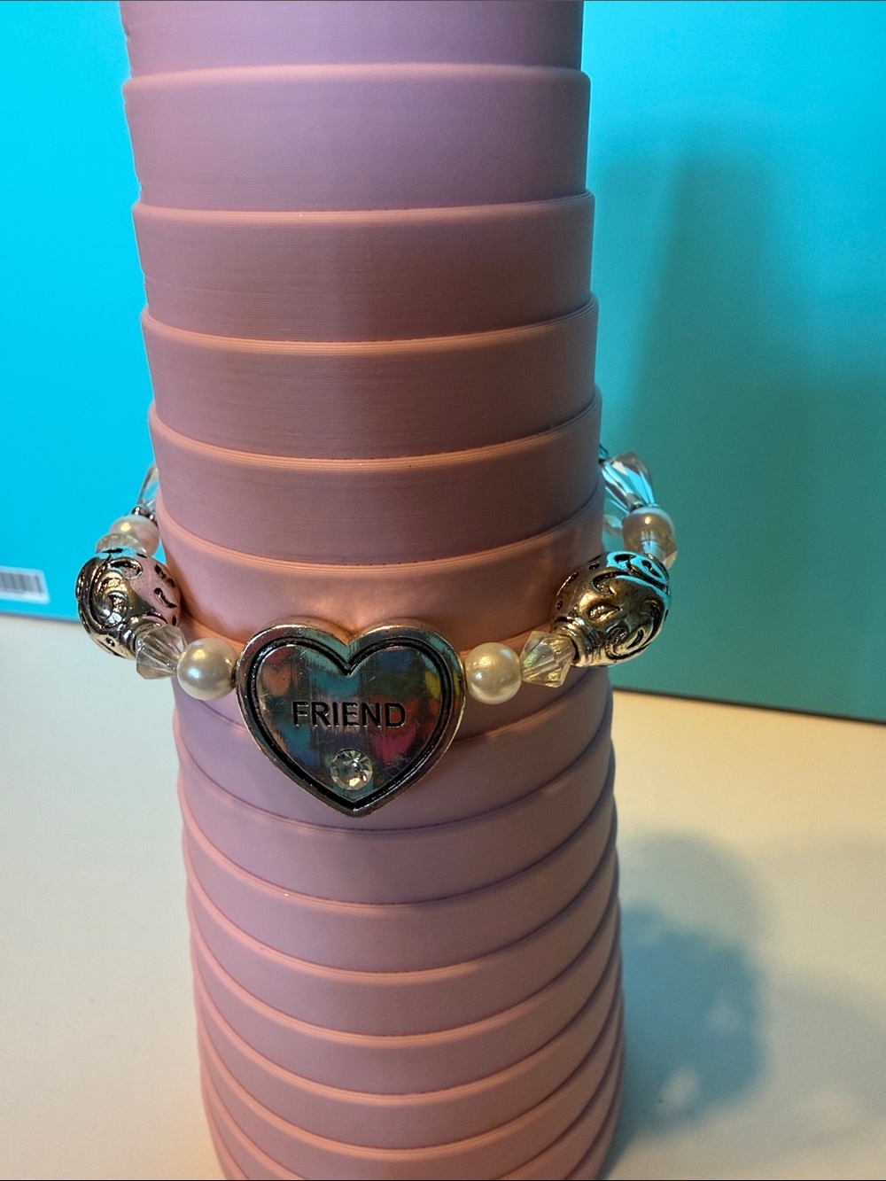 Brighton Silver-Tone 'FRIEND' Heart Bracelet with Pearlescent Beads